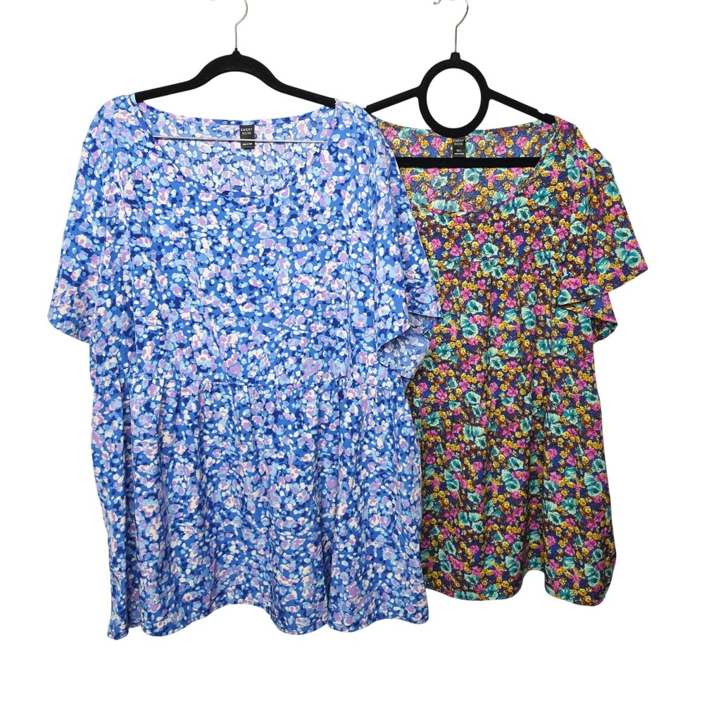 Emery Rose Tunic Top Lot Women 5XL Blue Floral Multi Color Peplum Empire Waist